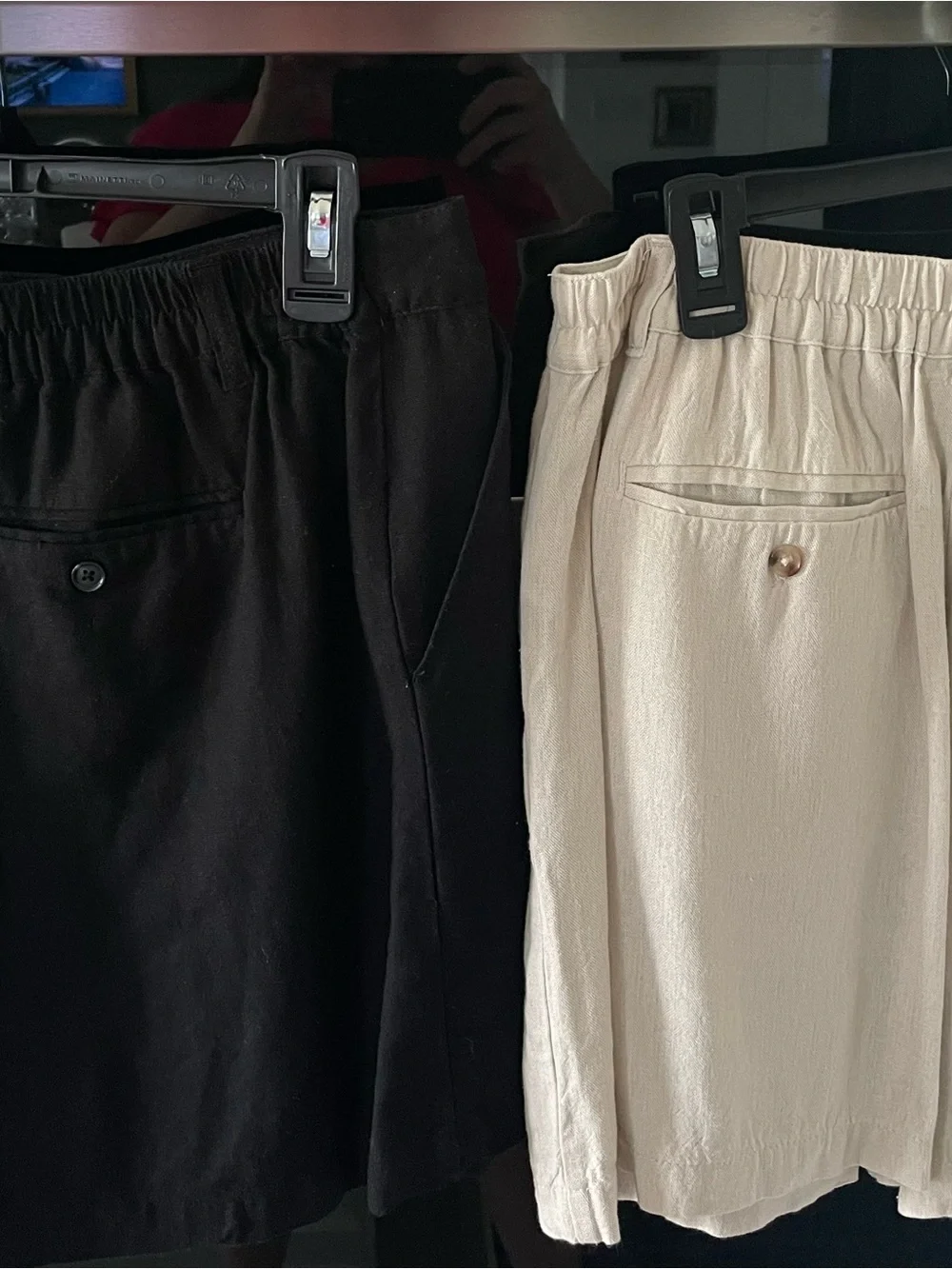 Set of 2 Time & Tru Linen Shorts Women’s Beige & Black Elastic & Button Waist M